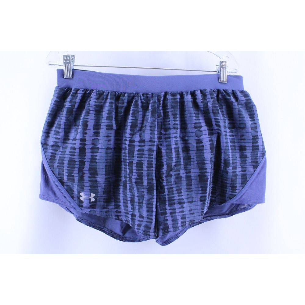 UNDER ARMOUR WOMEN'S SZ LG MILEAGE HEATGEAR PRINTED RUNNING SHORTS BLUE #1355479